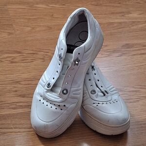 Jimmy Choo White and Silver Sneakers with Lace-Up Design Size 40